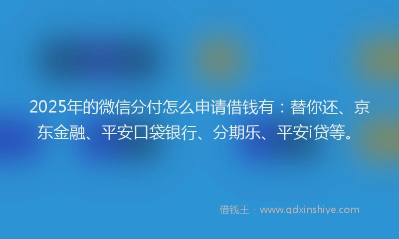 2025年的微信分付怎么申请借钱有:替你还、京东金融、平安口袋银行、分期乐、平安i贷等。