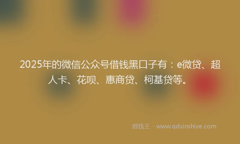 2025年的微信公众号借钱黑口子有：e微贷、超人卡、花呗、惠商贷、柯基贷等。