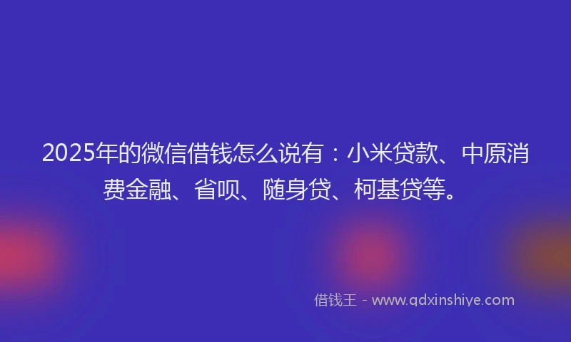 2025年的微信借钱怎么说有：小米贷款、中原消费金融、省呗、随身贷、柯基贷等。