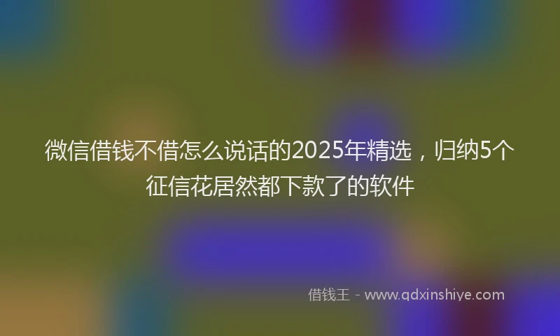 微信借钱不借怎么说话的2025年精选，归纳5个征信花居然都下款了的软件