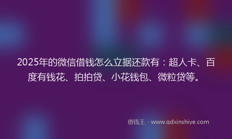 2025年的微信借钱怎么立据还款有：超人卡、百度有钱花、拍拍贷、小花钱包、微粒贷等。
