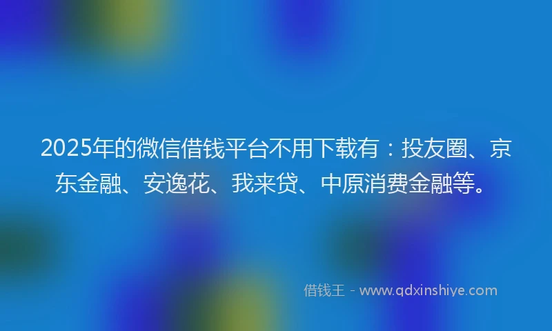 2025年的微信借钱平台不用下载有：投友圈、京东金融、安逸花、我来贷、中原消费金融等。