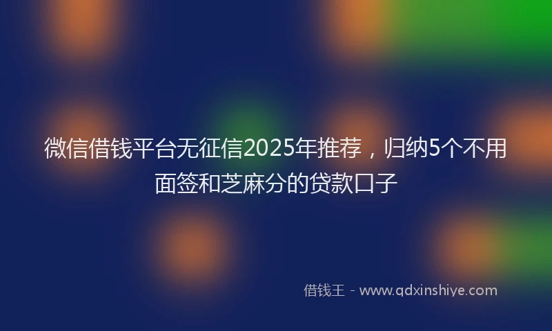 微信借钱平台无征信2025年推荐，归纳5个不用面签和芝麻分的贷款口子