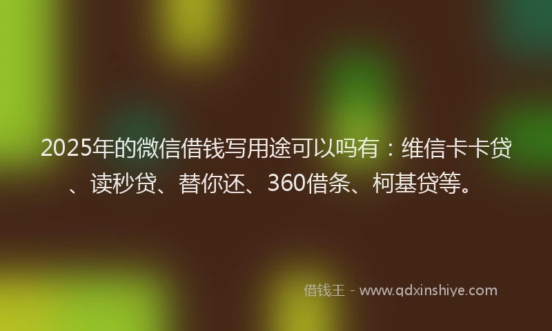 2025年的微信借钱写用途可以吗有：维信卡卡贷、读秒贷、替你还、360借条、柯基贷等。