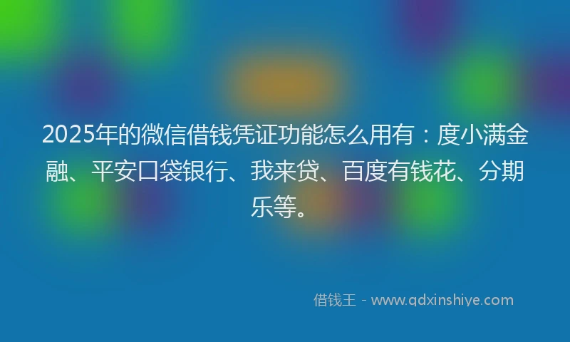 2025年的微信借钱凭证功能怎么用有：度小满金融、平安口袋银行、我来贷、百度有钱花、分期乐等。