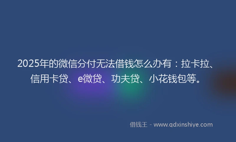 2025年的微信分付无法借钱怎么办有：拉卡拉、信用卡贷、e微贷、功夫贷、小花钱包等。