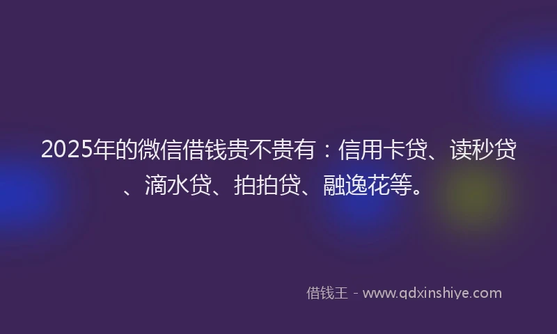 2025年的微信借钱贵不贵有：信用卡贷、读秒贷、滴水贷、拍拍贷、融逸花等。