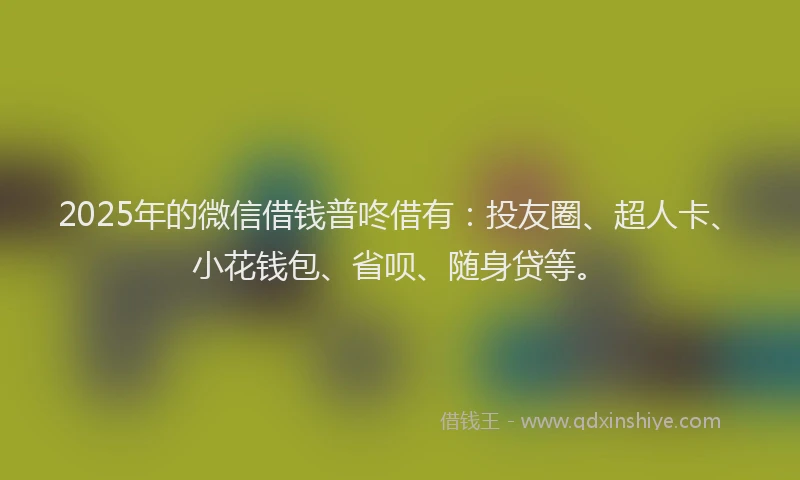 2025年的微信借钱普咚借有：投友圈、超人卡、小花钱包、省呗、随身贷等。