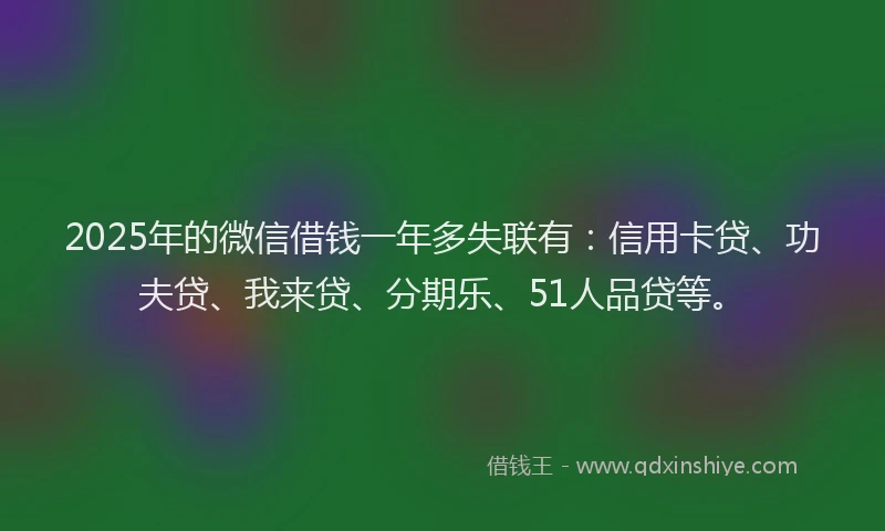 2025年的微信借钱一年多失联有：信用卡贷、功夫贷、我来贷、分期乐、51人品贷等。