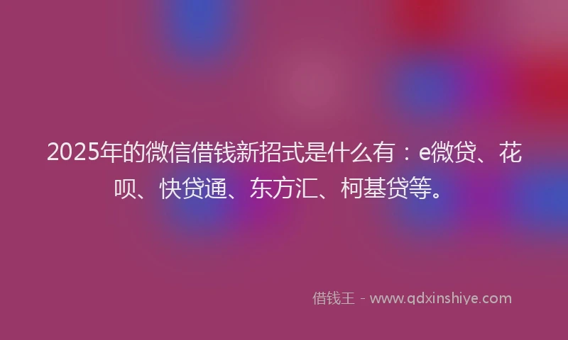 2025年的微信借钱新招式是什么有：e微贷、花呗、快贷通、东方汇、柯基贷等。