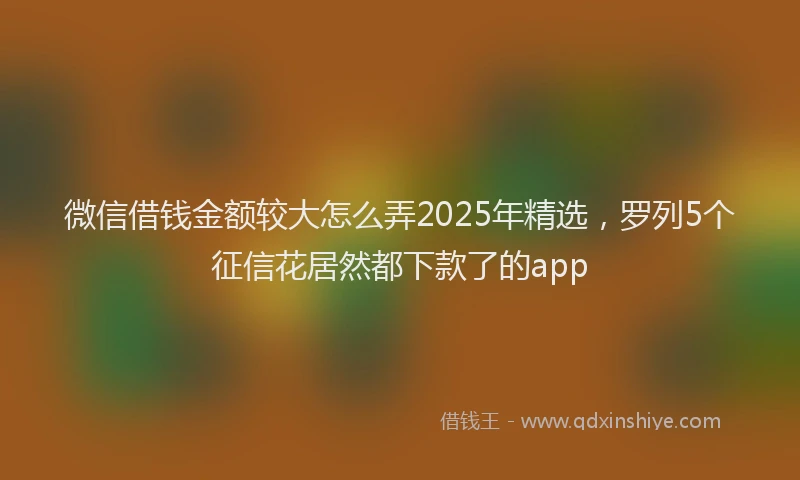 微信借钱金额较大怎么弄2025年精选，罗列5个征信花居然都下款了的app