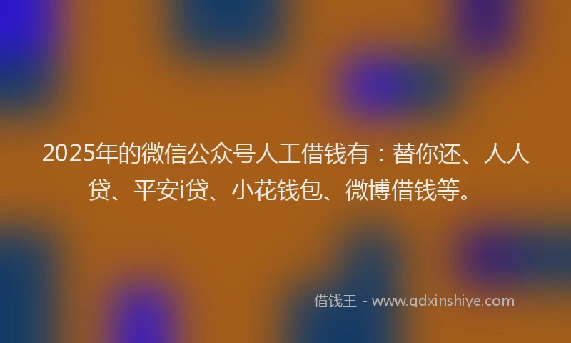 2025年的微信公众号人工借钱有：替你还、人人贷、平安i贷、小花钱包、微博借钱等。