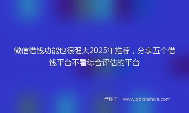 微信借钱功能也很强大2025年推荐，分享五个借钱平台不看综合评估的平台