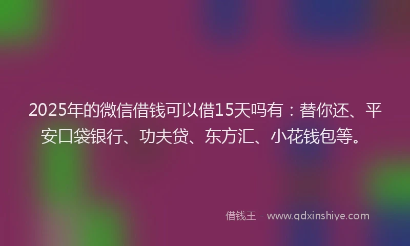 2025年的微信借钱可以借15天吗有：替你还、平安口袋银行、功夫贷、东方汇、小花钱包等。