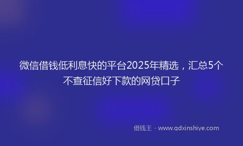 微信借钱低利息快的平台2025年精选，汇总5个不查征信好下款的网贷口子