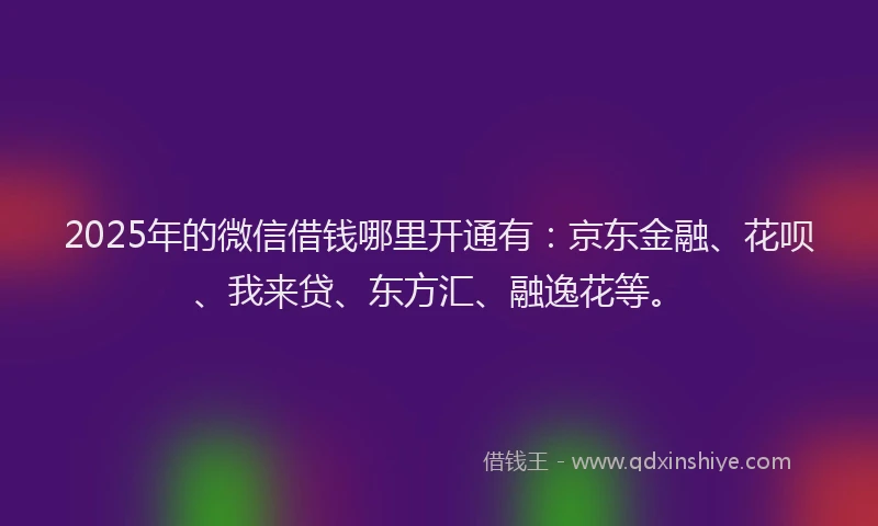 2025年的微信借钱哪里开通有：京东金融、花呗、我来贷、东方汇、融逸花等。