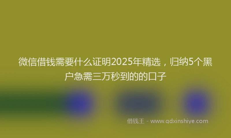 微信借钱需要什么证明2025年精选，归纳5个黑户急需三万秒到的的口子