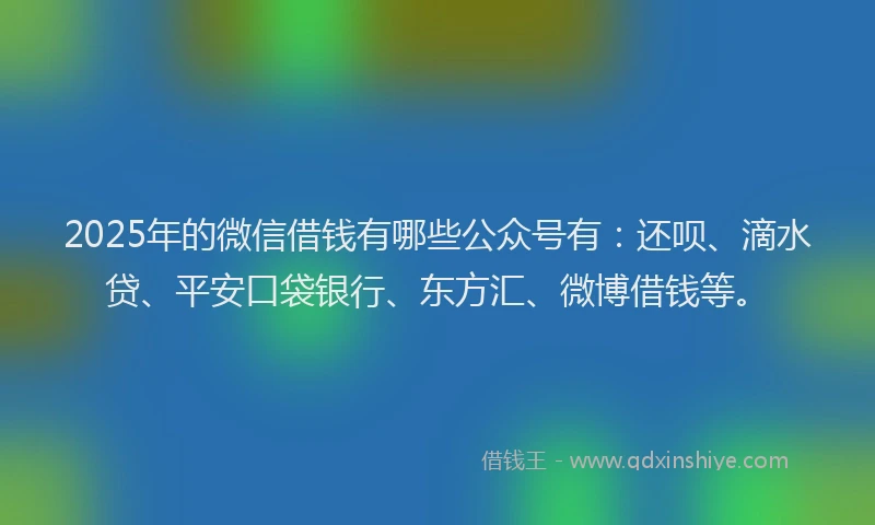 2025年的微信借钱有哪些公众号有：还呗、滴水贷、平安口袋银行、东方汇、微博借钱等。
