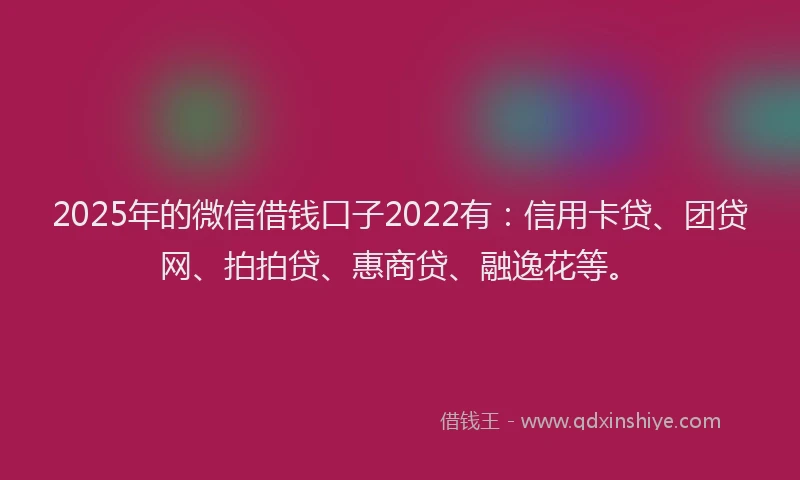2025年的微信借钱口子2022有：信用卡贷、团贷网、拍拍贷、惠商贷、融逸花等。
