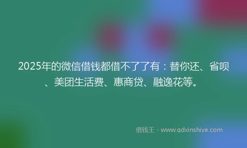 2025年的微信借钱都借不了了有：替你还、省呗、美团生活费、惠商贷、融逸花等。