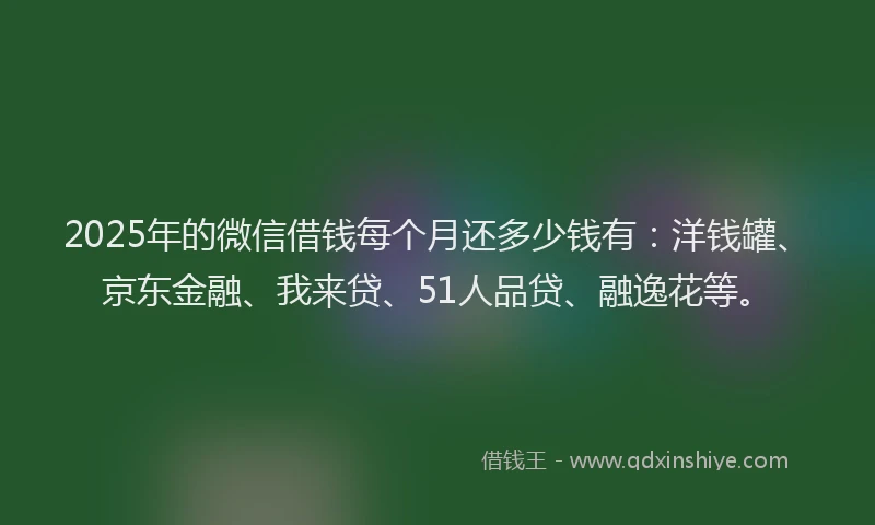 2025年的微信借钱每个月还多少钱有：洋钱罐、京东金融、我来贷、51人品贷、融逸花等。
