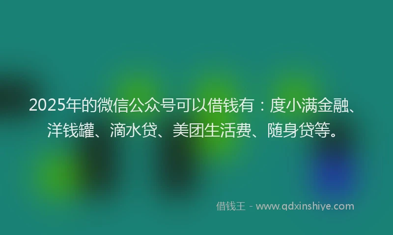 2025年的微信公众号可以借钱有：度小满金融、洋钱罐、滴水贷、美团生活费、随身贷等。