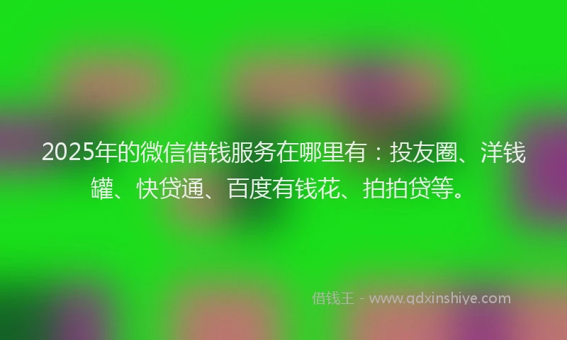 2025年的微信借钱服务在哪里有：投友圈、洋钱罐、快贷通、百度有钱花、拍拍贷等。