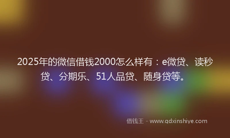 2025年的微信借钱2000怎么样有：e微贷、读秒贷、分期乐、51人品贷、随身贷等。