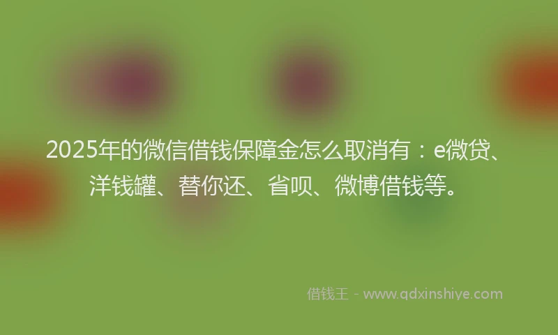 2025年的微信借钱保障金怎么取消有：e微贷、洋钱罐、替你还、省呗、微博借钱等。