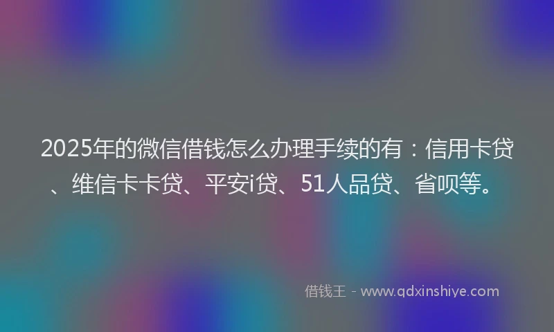 2025年的微信借钱怎么办理手续的有：信用卡贷、维信卡卡贷、平安i贷、51人品贷、省呗等。