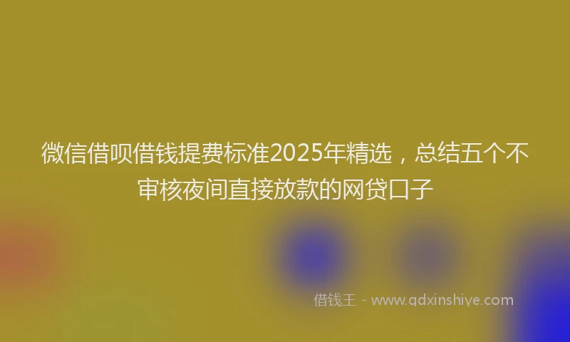 微信借呗借钱提费标准2025年精选，总结五个不审核夜间直接放款的网贷口子