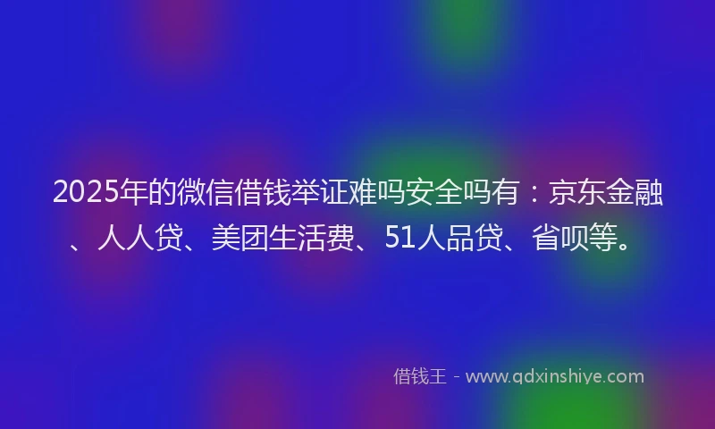 2025年的微信借钱举证难吗安全吗有：京东金融、人人贷、美团生活费、51人品贷、省呗等。