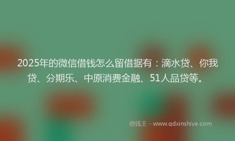 2025年的微信借钱怎么留借据有：滴水贷、你我贷、分期乐、中原消费金融、51人品贷等。