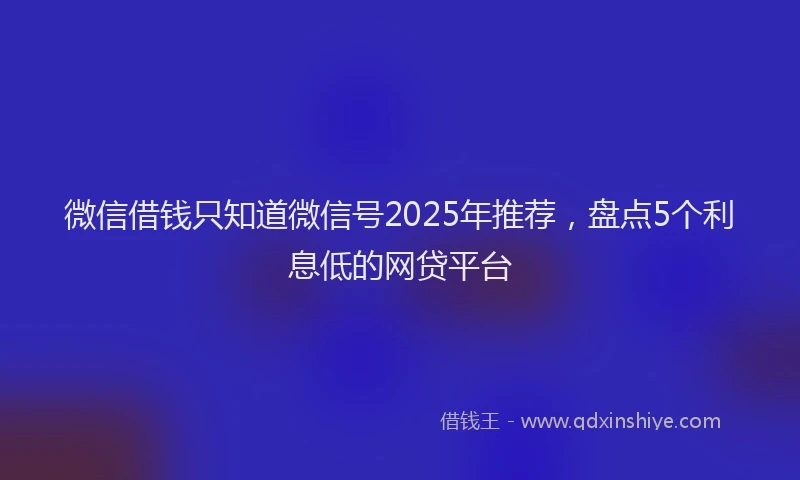微信借钱只知道微信号2025年推荐，盘点5个利息低的网贷平台