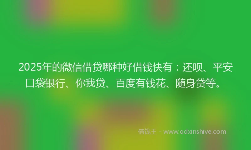 2025年的微信借贷哪种好借钱快有：还呗、平安口袋银行、你我贷、百度有钱花、随身贷等。