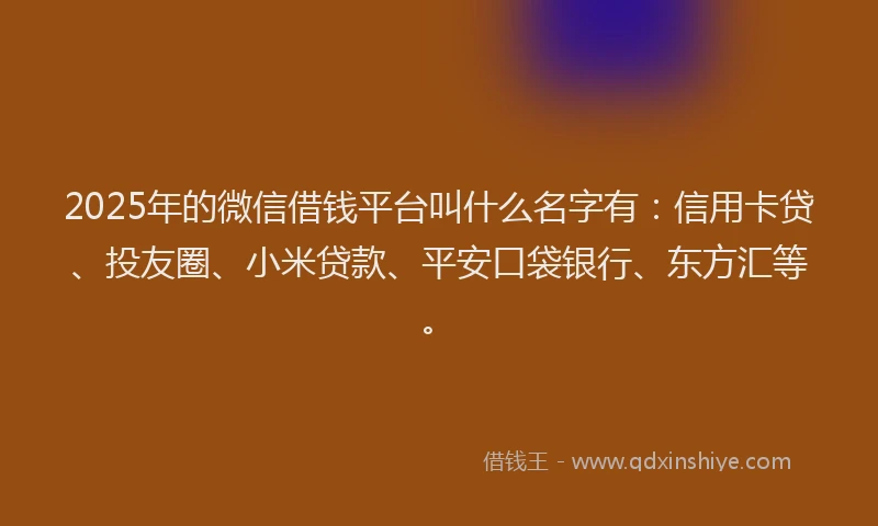 2025年的微信借钱平台叫什么名字有：信用卡贷、投友圈、小米贷款、平安口袋银行、东方汇等。