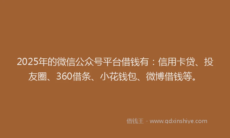 2025年的微信公众号平台借钱有：信用卡贷、投友圈、360借条、小花钱包、微博借钱等。