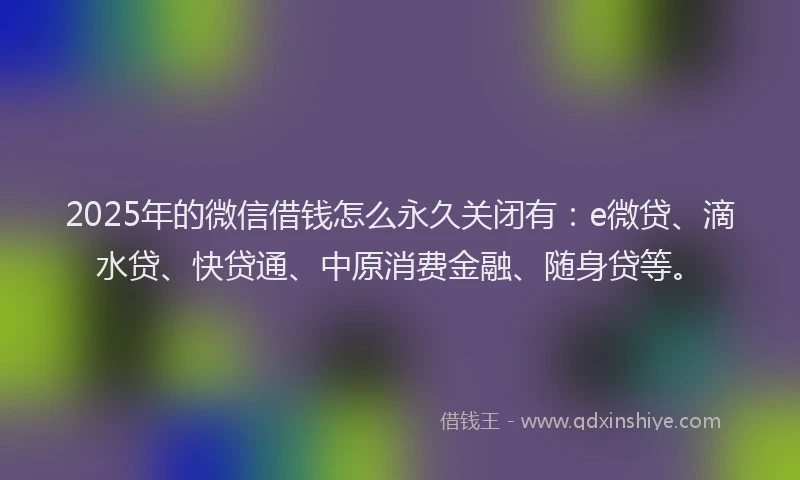 2025年的微信借钱怎么永久关闭有：e微贷、滴水贷、快贷通、中原消费金融、随身贷等。