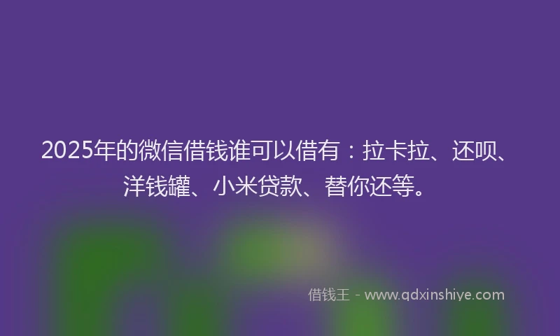 2025年的微信借钱谁可以借有：拉卡拉、还呗、洋钱罐、小米贷款、替你还等。