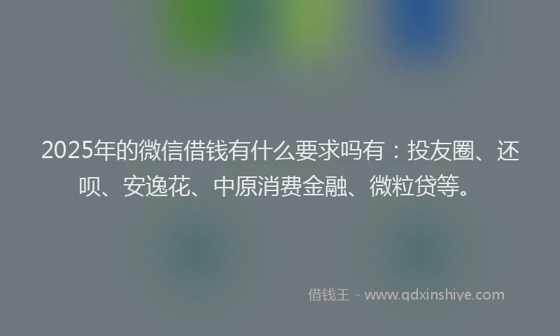 2025年的微信借钱有什么要求吗有：投友圈、还呗、安逸花、中原消费金融、微粒贷等。