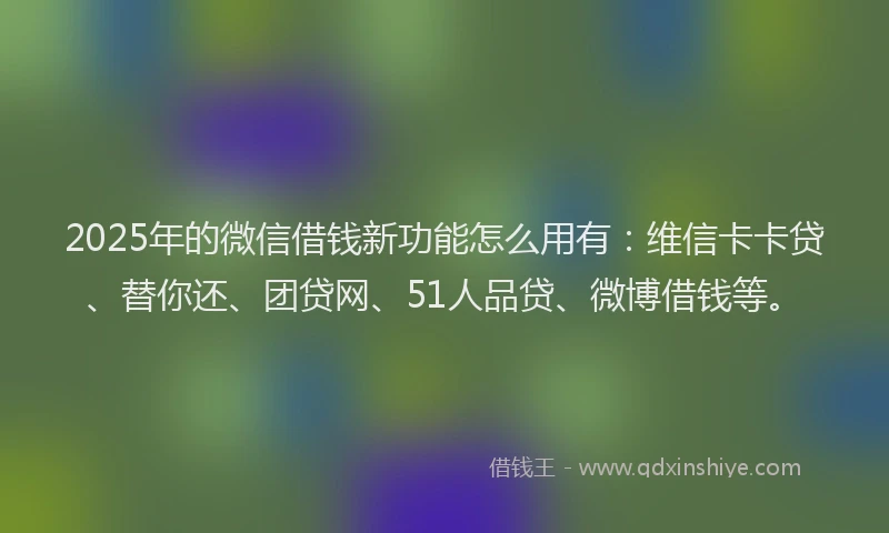 2025年的微信借钱新功能怎么用有：维信卡卡贷、替你还、团贷网、51人品贷、微博借钱等。