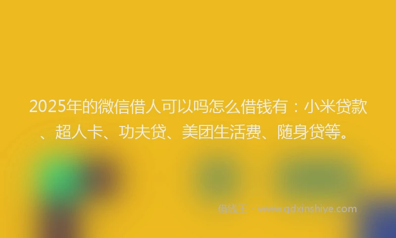 2025年的微信借人可以吗怎么借钱有：小米贷款、超人卡、功夫贷、美团生活费、随身贷等。