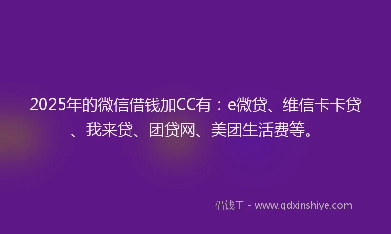 2025年的微信借钱加CC有：e微贷、维信卡卡贷、我来贷、团贷网、美团生活费等。