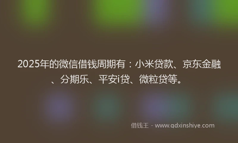 2025年的微信借钱周期有：小米贷款、京东金融、分期乐、平安i贷、微粒贷等。