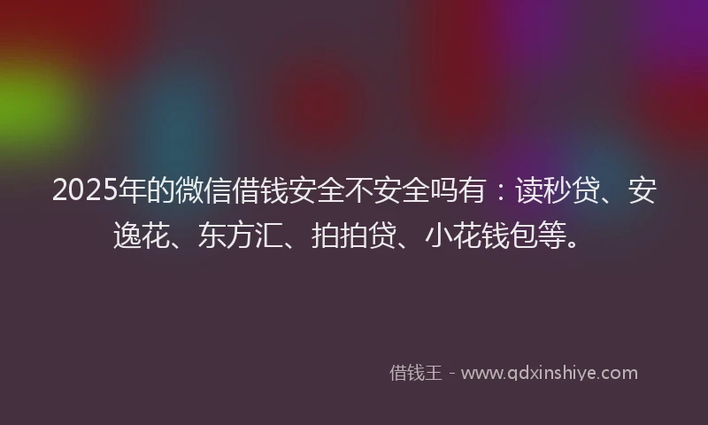 2025年的微信借钱安全不安全吗有：读秒贷、安逸花、东方汇、拍拍贷、小花钱包等。
