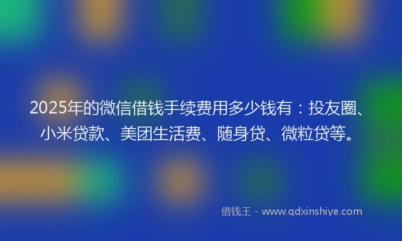 2025年的微信借钱手续费用多少钱有：投友圈、小米贷款、美团生活费、随身贷、微粒贷等。