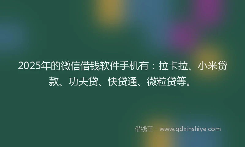2025年的微信借钱软件手机有：拉卡拉、小米贷款、功夫贷、快贷通、微粒贷等。