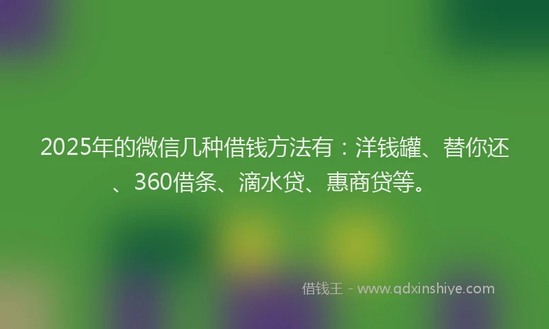 2025年的微信几种借钱方法有：洋钱罐、替你还、360借条、滴水贷、惠商贷等。
