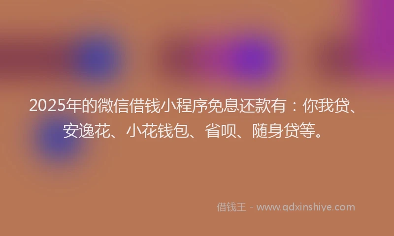 2025年的微信借钱小程序免息还款有：你我贷、安逸花、小花钱包、省呗、随身贷等。