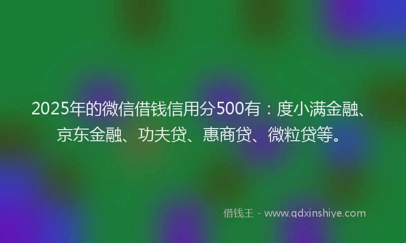 2025年的微信借钱信用分500有：度小满金融、京东金融、功夫贷、惠商贷、微粒贷等。